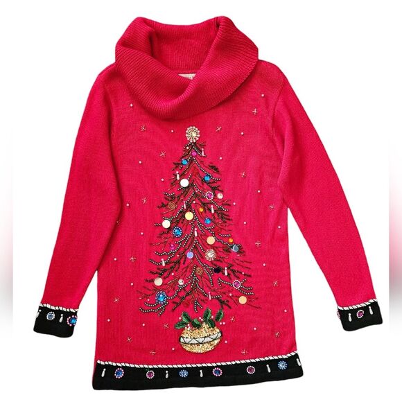 Vintage Victoria Jones Red Embellished Christmas Tree Sweater Size S - Picture 1 of 6